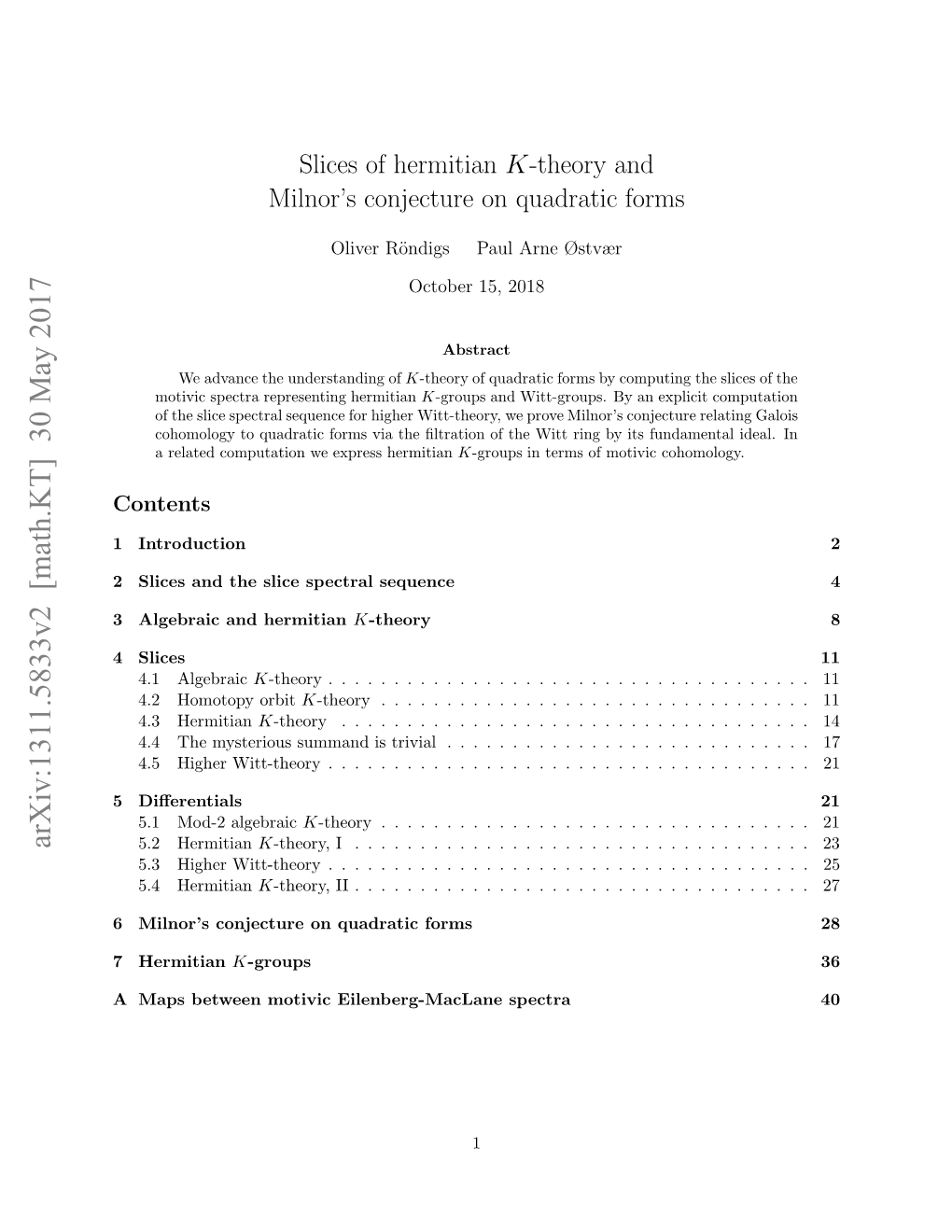 Slices of Hermitian K-Theory and Milnor's Conjecture on Quadratic Forms