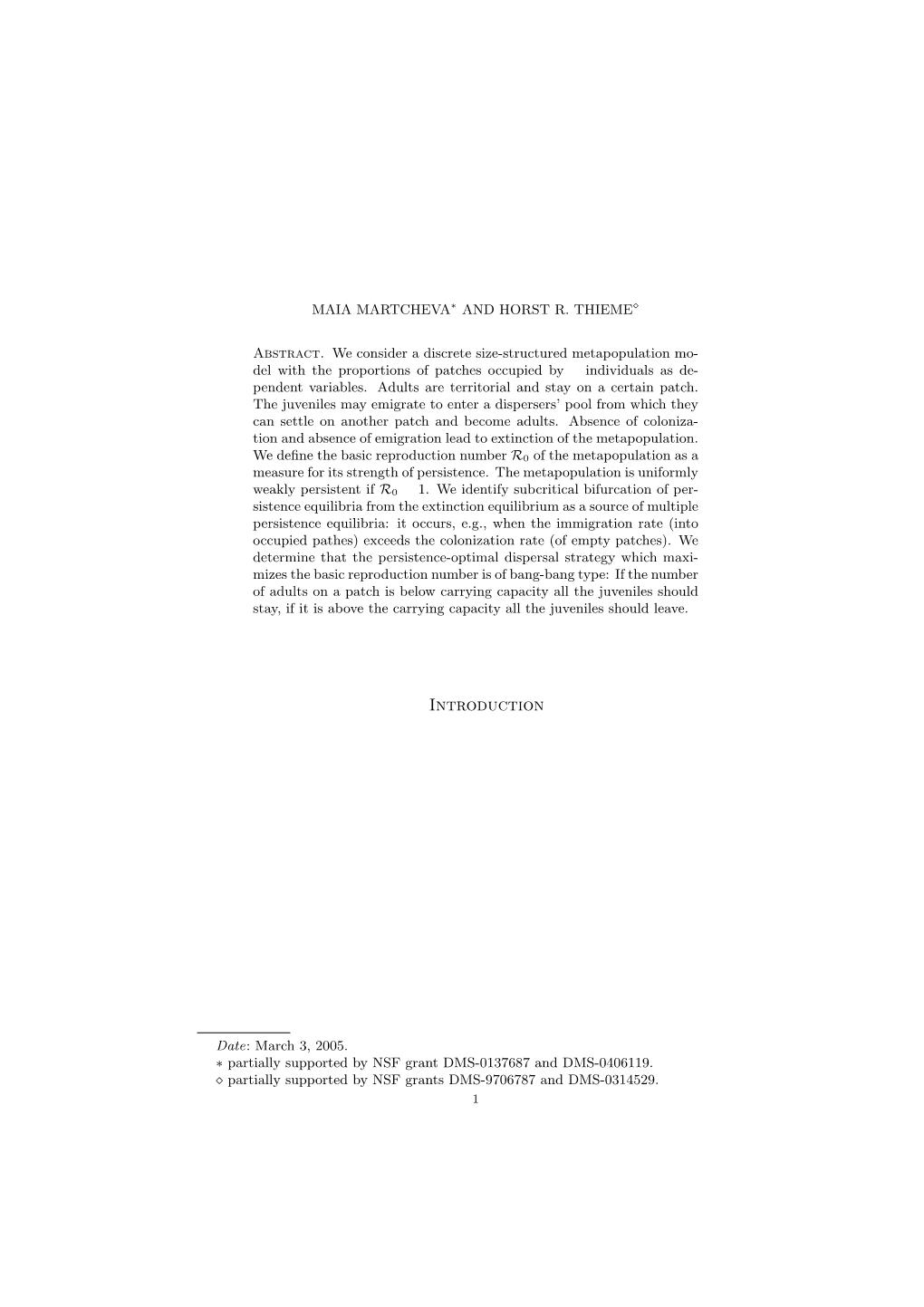 A Metapopulation Model with Discrete Size Structure