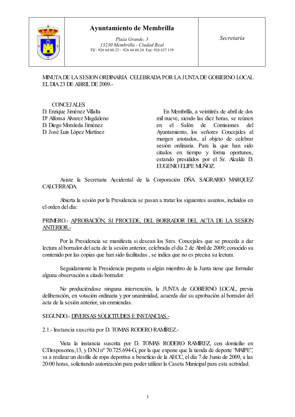 Junta De Gobierno Local 15-Abril-2009