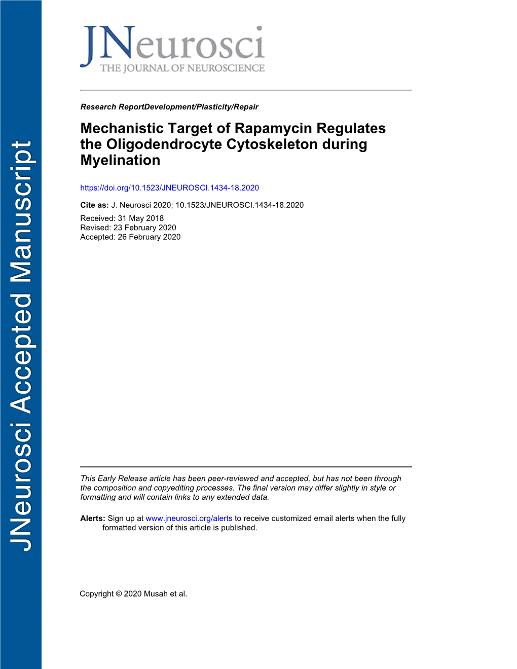 Mechanistic Target of Rapamycin Regulates the Oligodendrocyte Cytoskeleton During Myelination