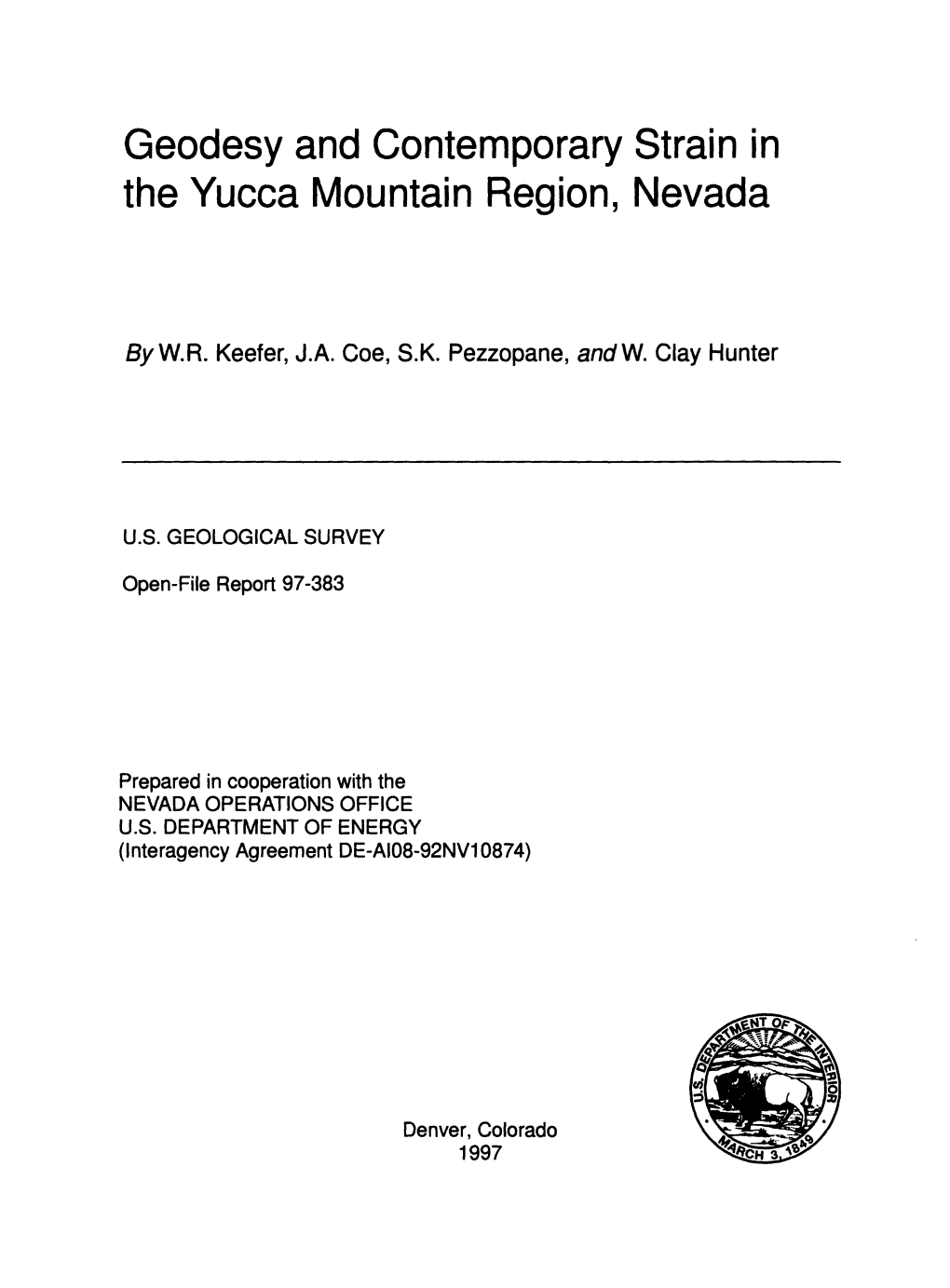 Geodesy and Contemporary Strain in the Yucca Mountain Region, Nevada