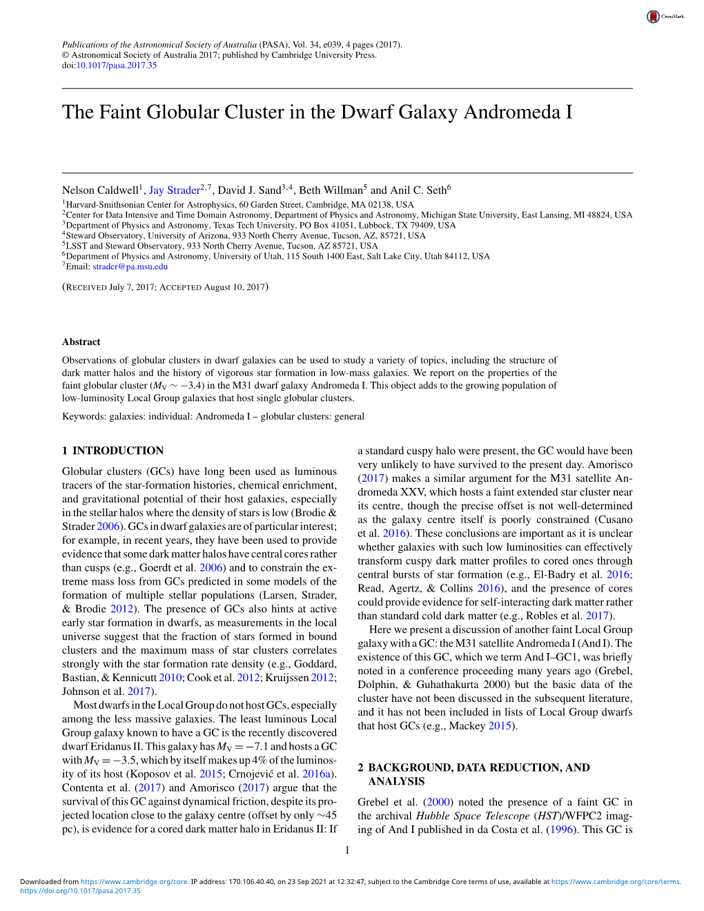 The Faint Globular Cluster in the Dwarf Galaxy Andromeda I