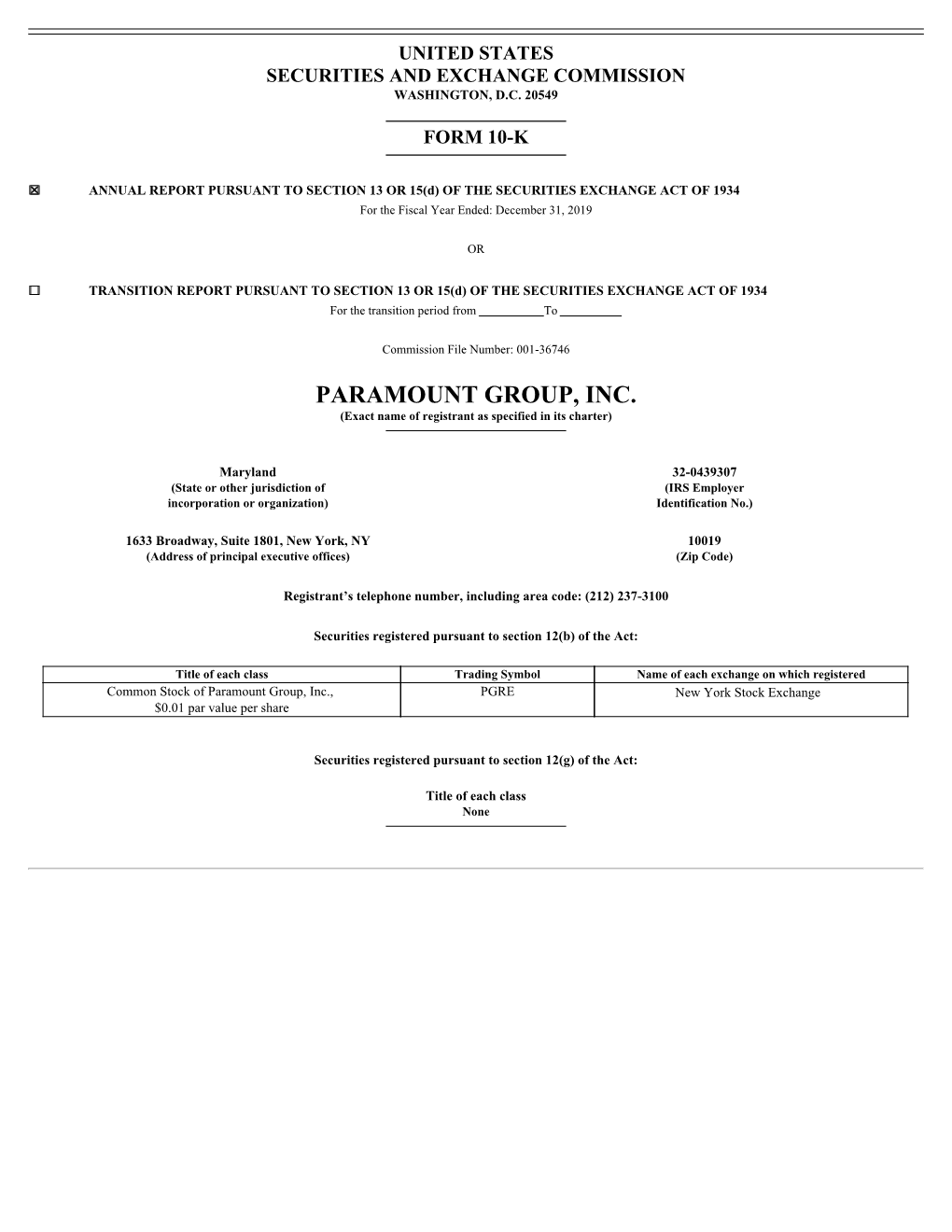 PARAMOUNT GROUP, INC. (Exact Name of Registrant As Specified in Its Charter)