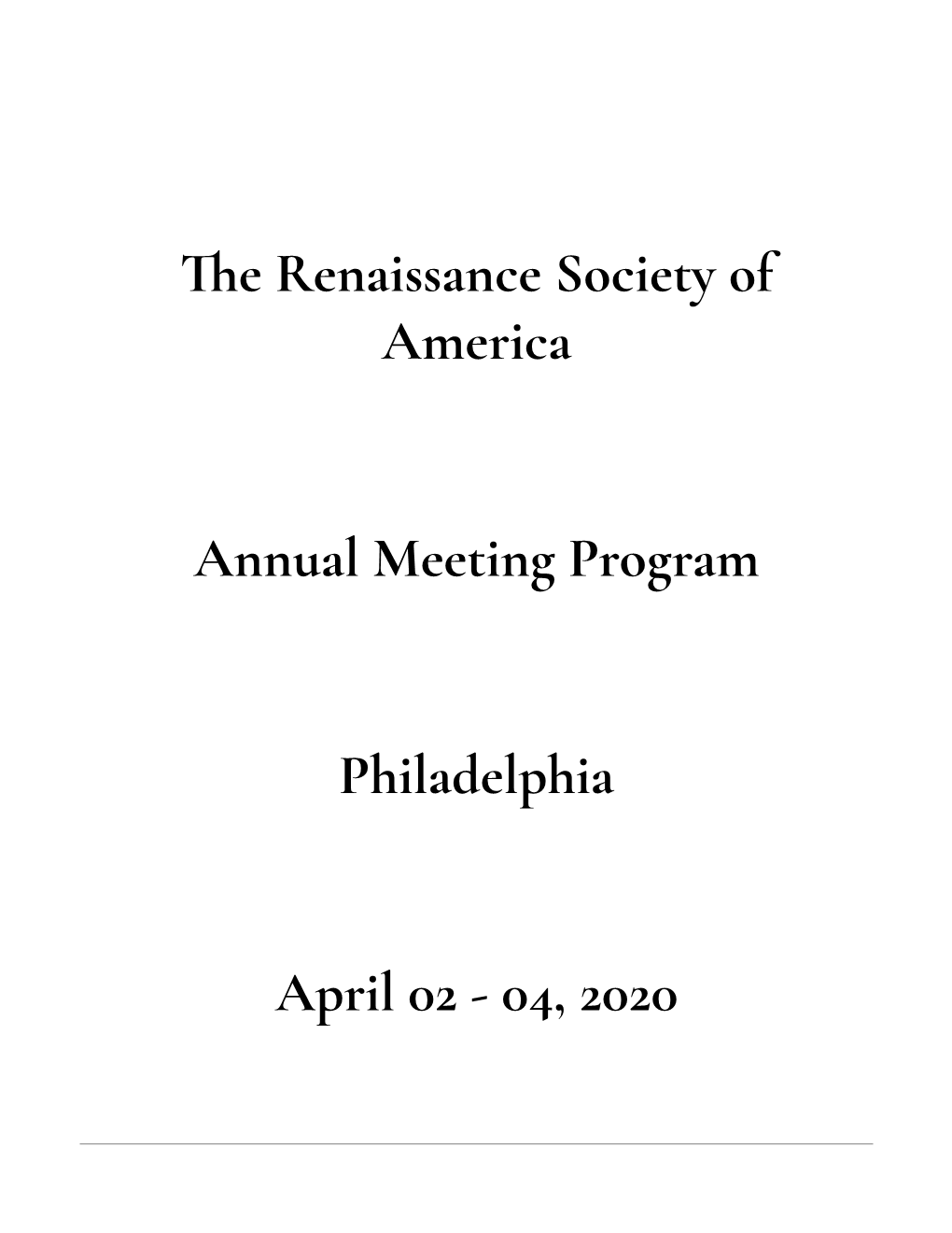 E Renaissance Society of America Annual Meeting Program