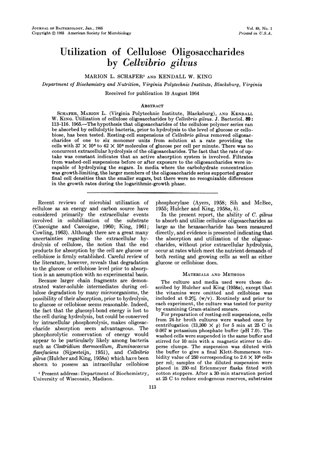 Utilization of Cellulose Oligosaccharides by Cellvibrio Gilvus MARION L