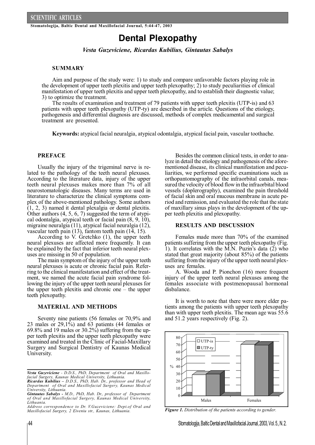 Dental Plexopathy Vesta Guzeviciene, Ricardas Kubilius, Gintautas Sabalys