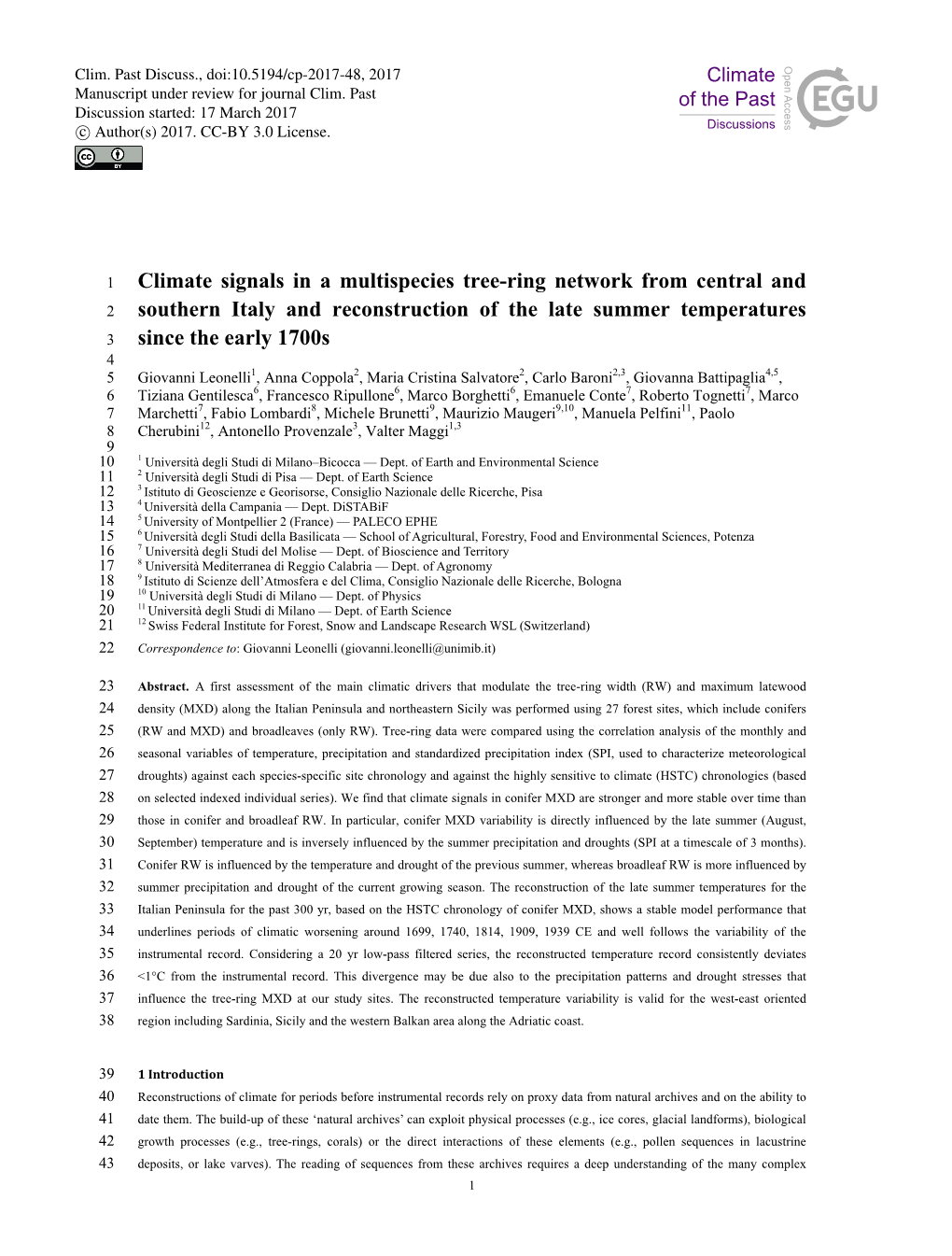 Climate Signals in a Multispecies Tree-Ring Network from Central And