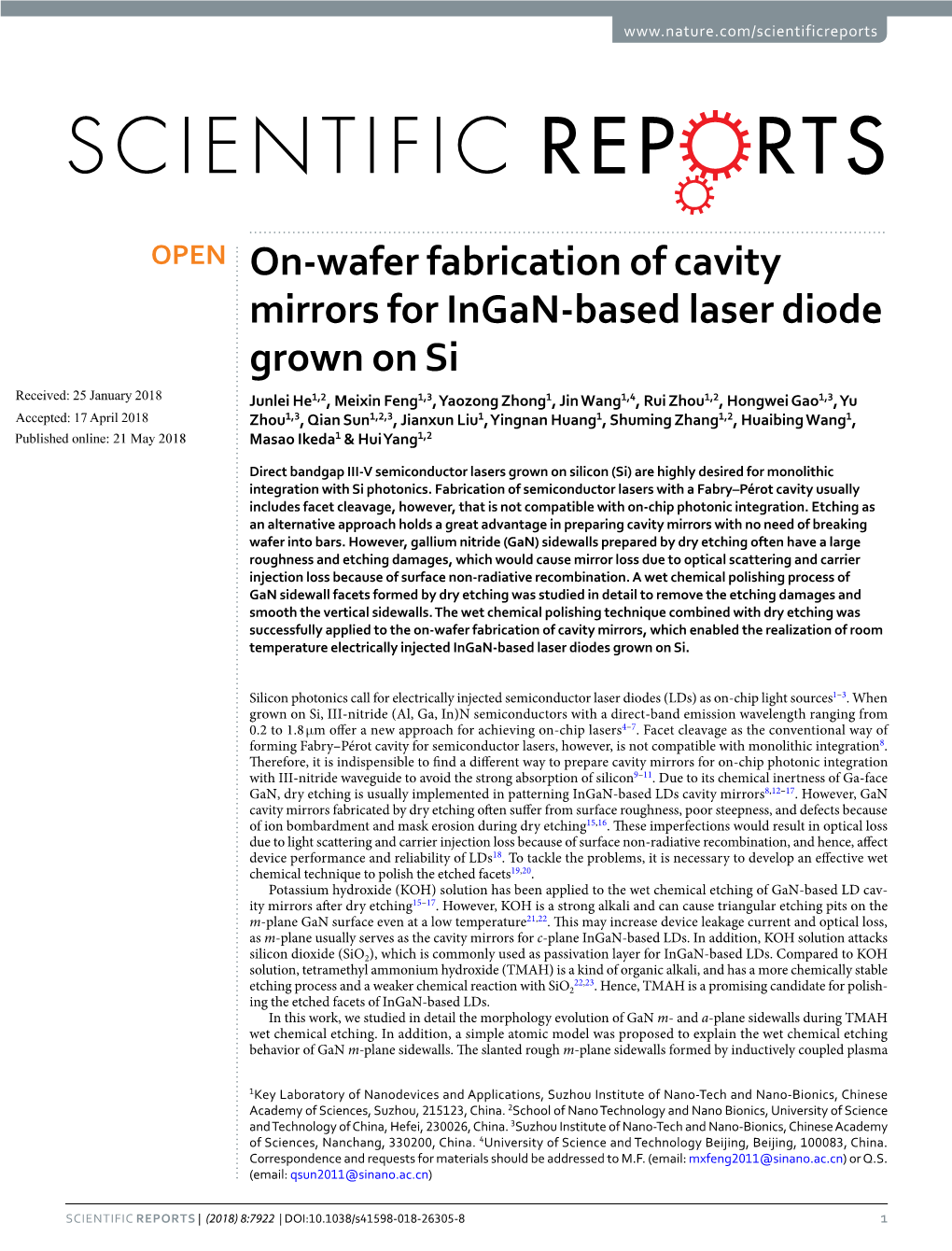 On-Wafer Fabrication of Cavity Mirrors for Ingan-Based Laser Diode Grown