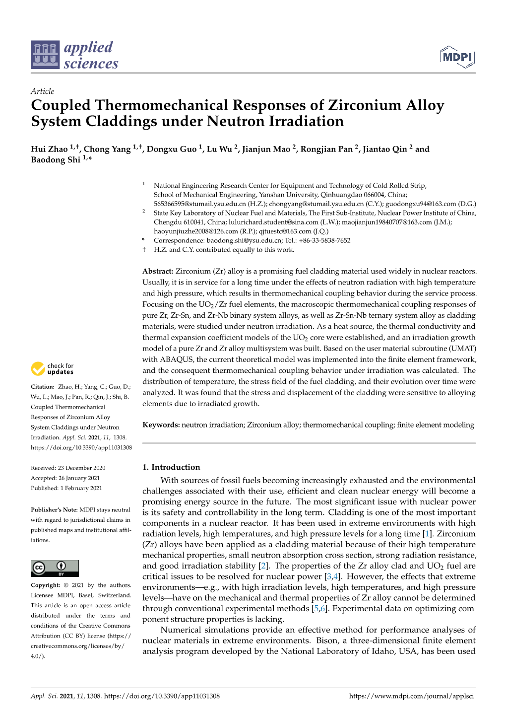 Coupled Thermomechanical Responses of Zirconium Alloy System Claddings Under Neutron Irradiation