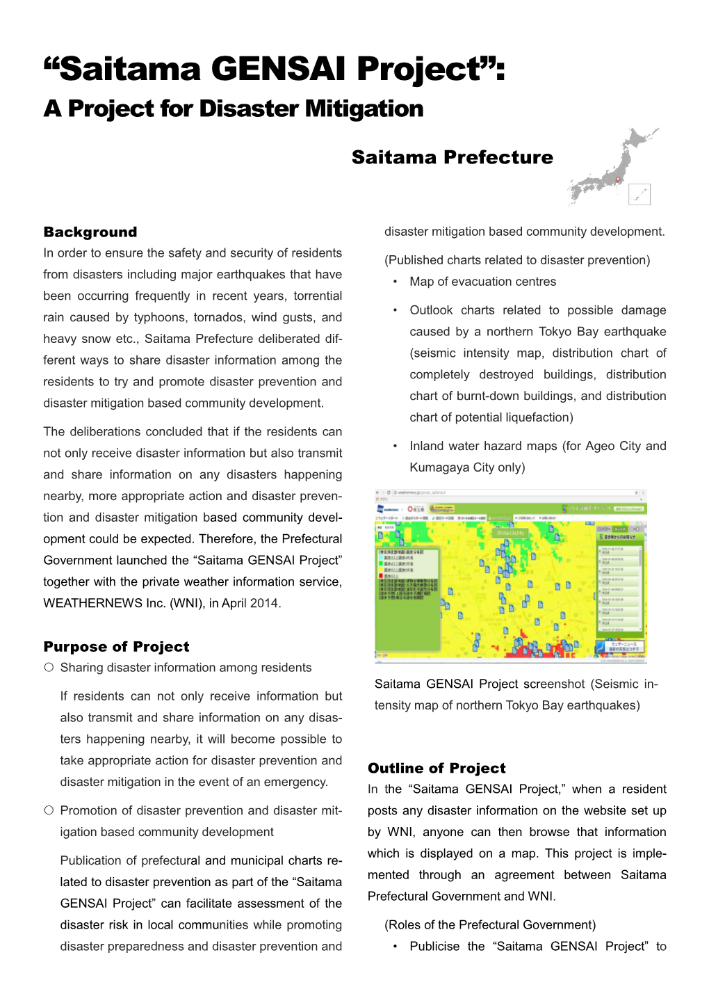 “Saitama GENSAI Project”: a Project for Disaster Mitigation