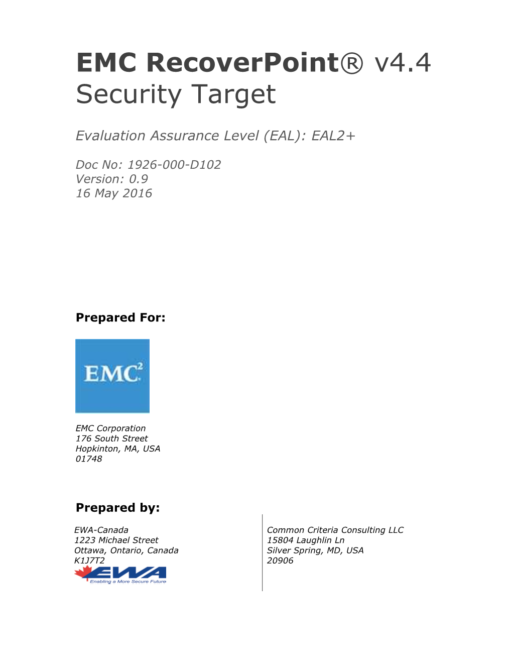 EMC Recoverpoint ® V4.4 Security Target