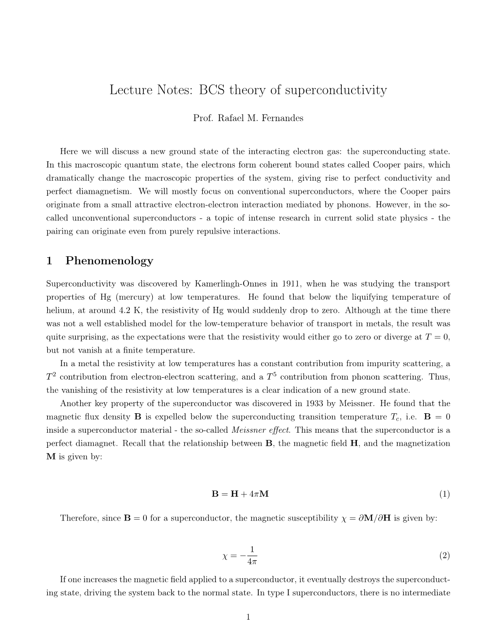 Lecture Notes: BCS Theory of Superconductivity