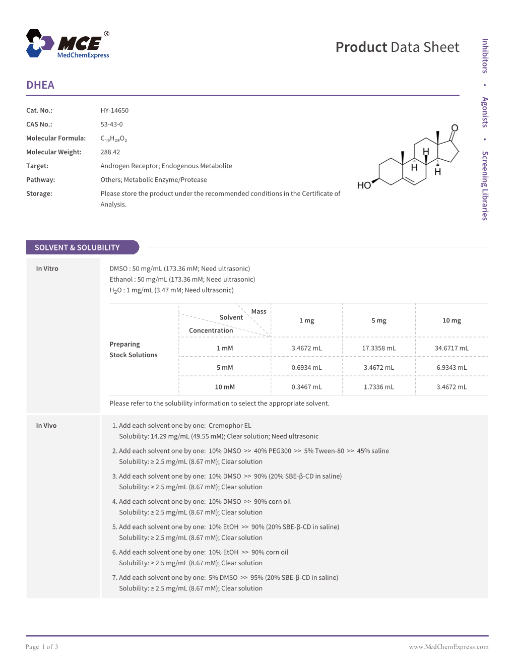 DHEA | Medchemexpress