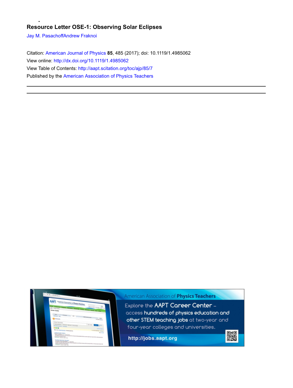 Resource Letter OSE-1: Observing Solar Eclipses Jay M