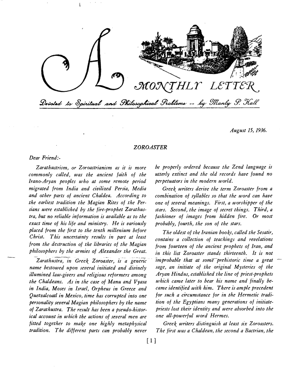 A Monthly Letter August 15 1936