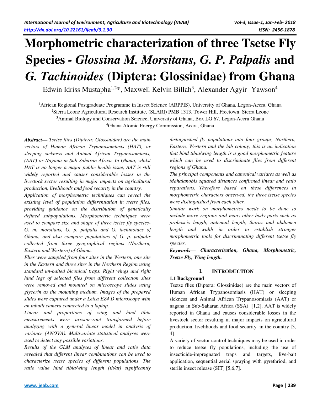 Morphometric Characterization of Three Tsetse Fly Species - Glossina M