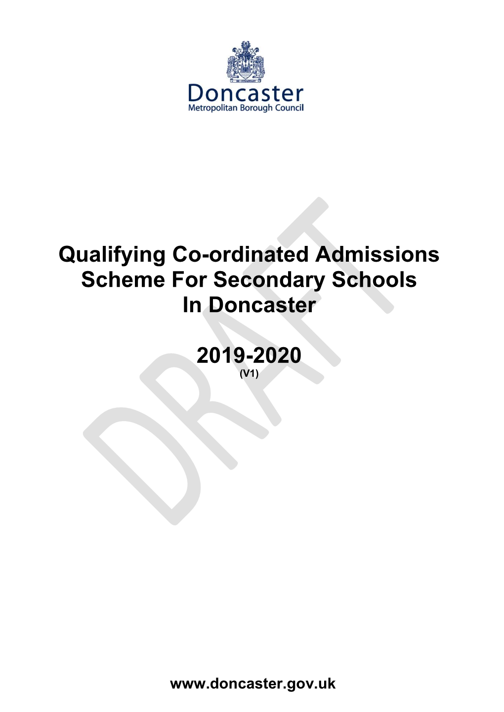 Qualifying Co-Ordinated Admissions Scheme for Secondary Schools in Doncaster