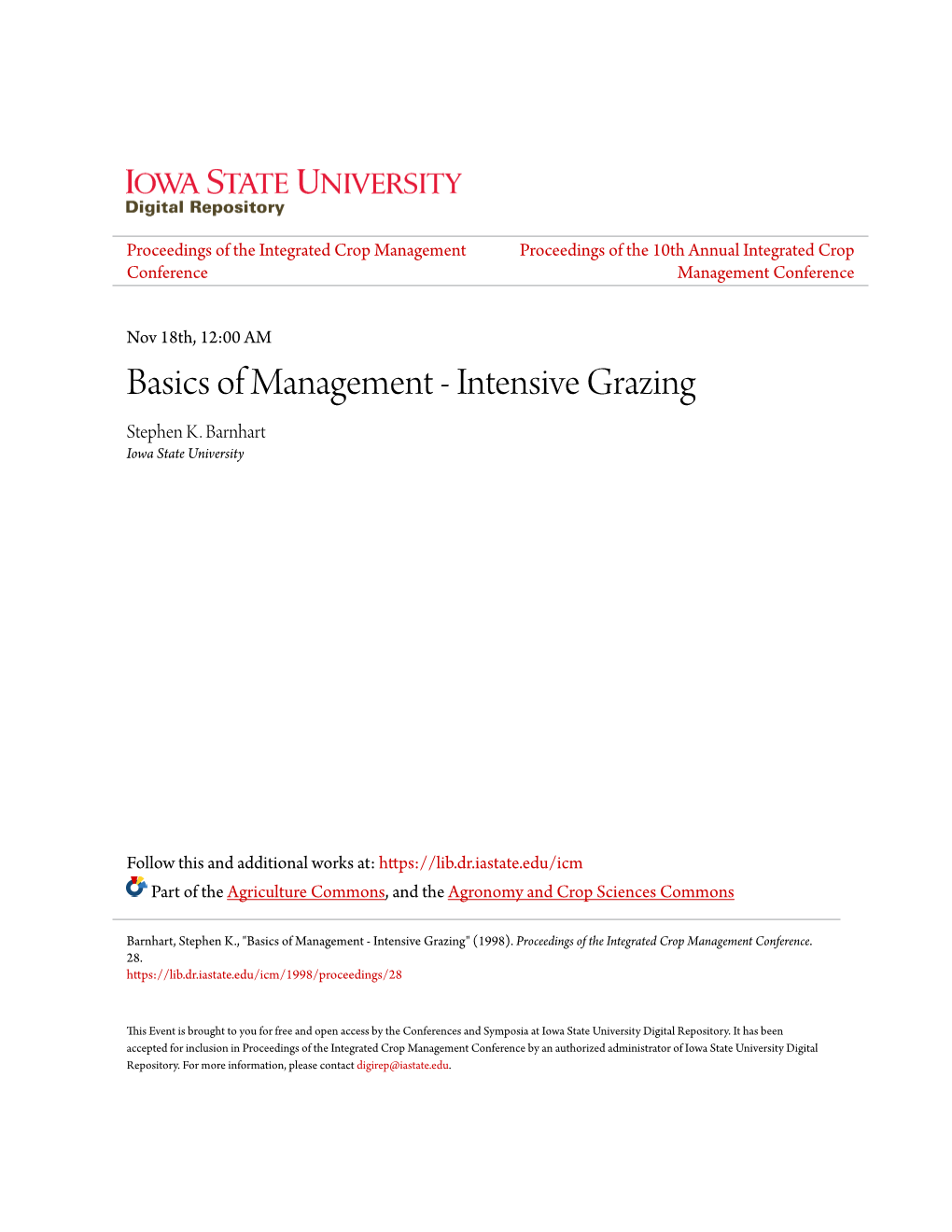 Basics of Management - Intensive Grazing Stephen K