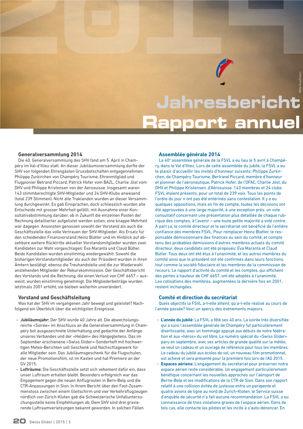Jahresbericht Des Vorstandes 2014