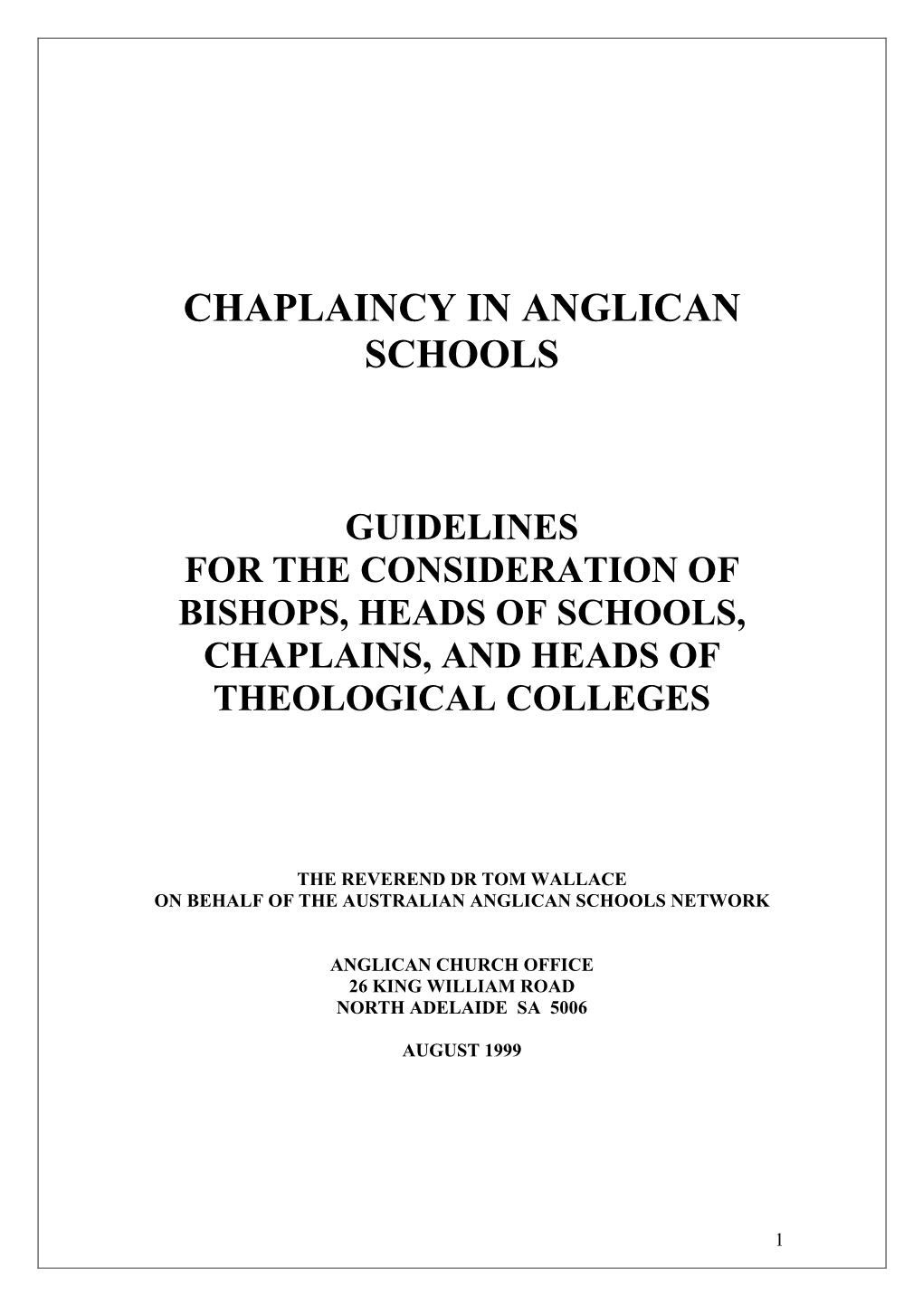 Chaplaincy in Anglican Schools