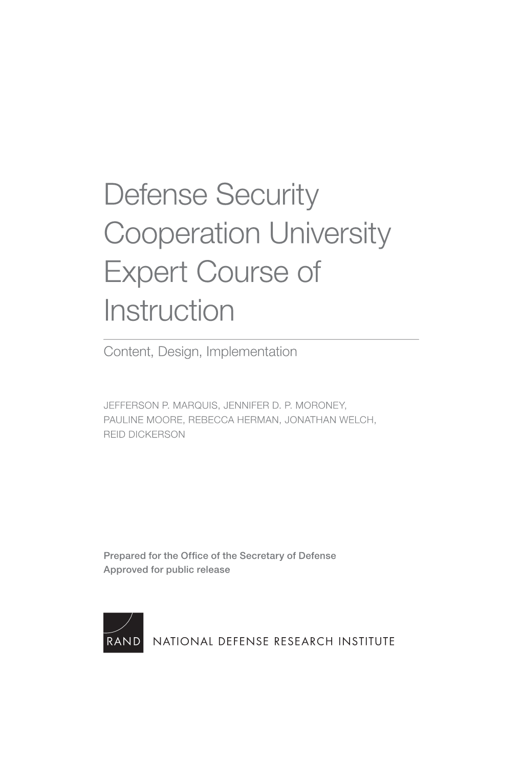 Defense Security Cooperation University Expert Course of Instruction