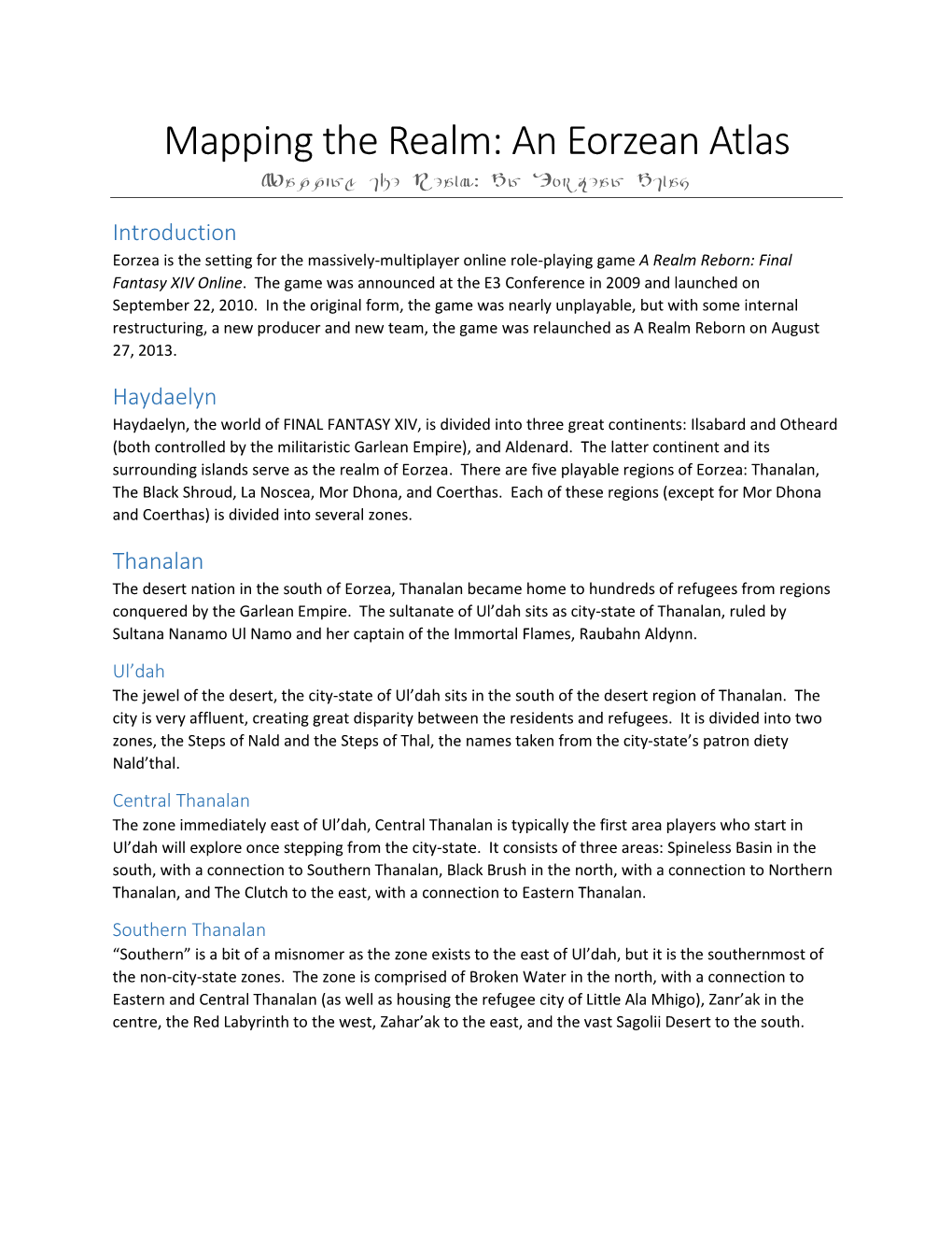 Mapping the Realm: an Eorzean Atlas Mapping the Realm: an Eorzean Atlas