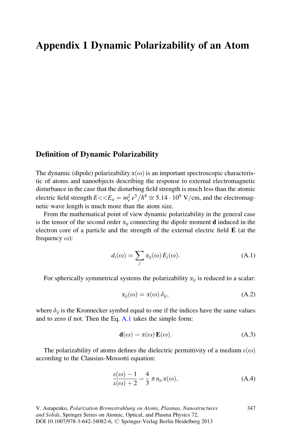 Appendix 1 Dynamic Polarizability of an Atom