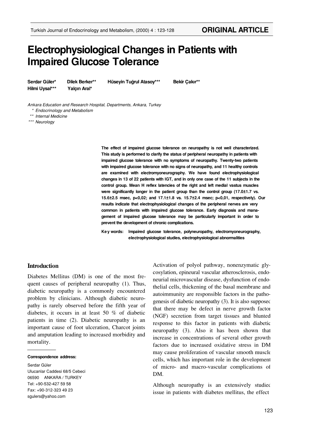 Electrophysiological Changes in Patients with Impaired Glucose Tolerance