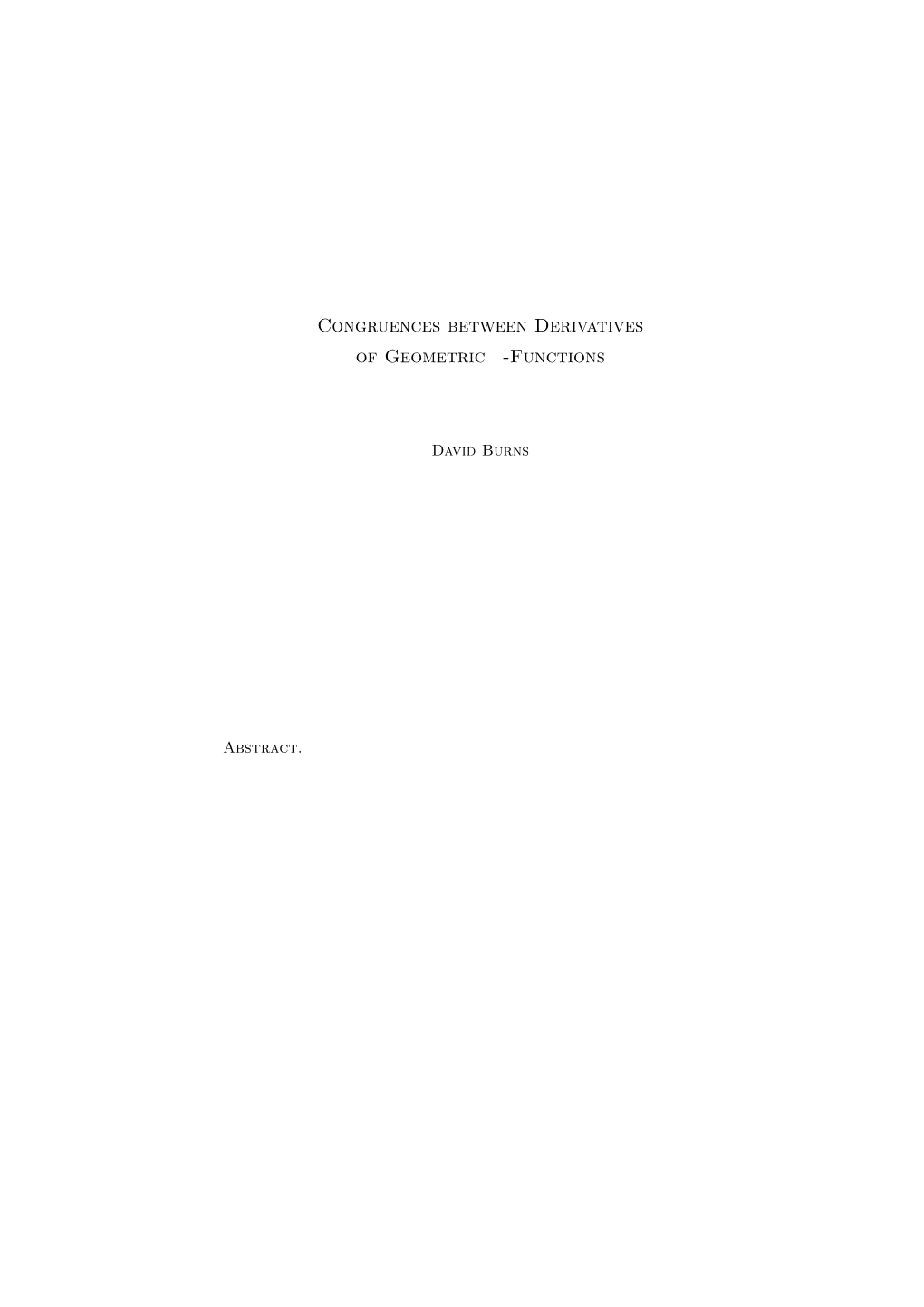 Congruences Between Derivatives of Geometric L-Functions