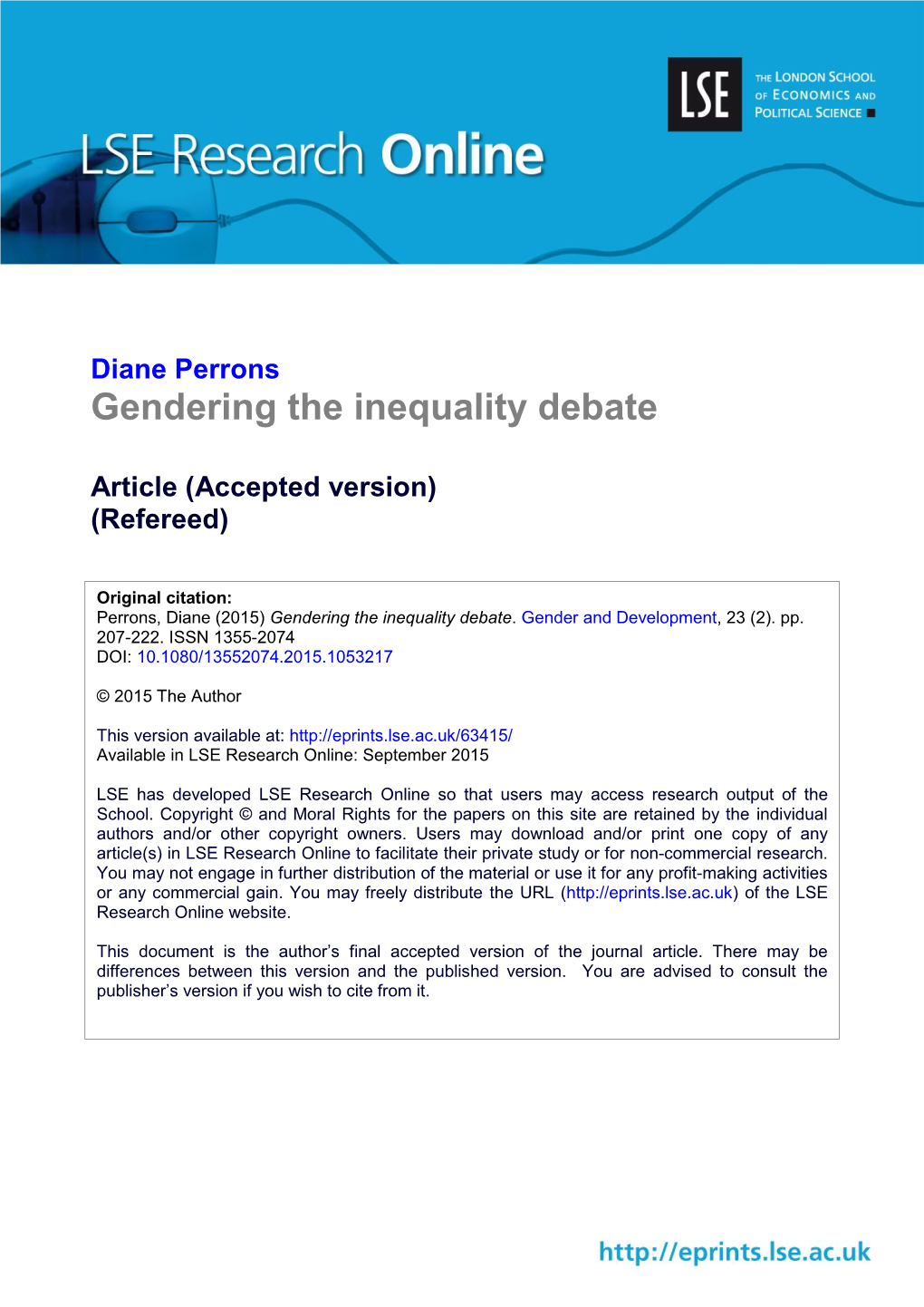 Diane Perrons Gendering the Inequality Debate