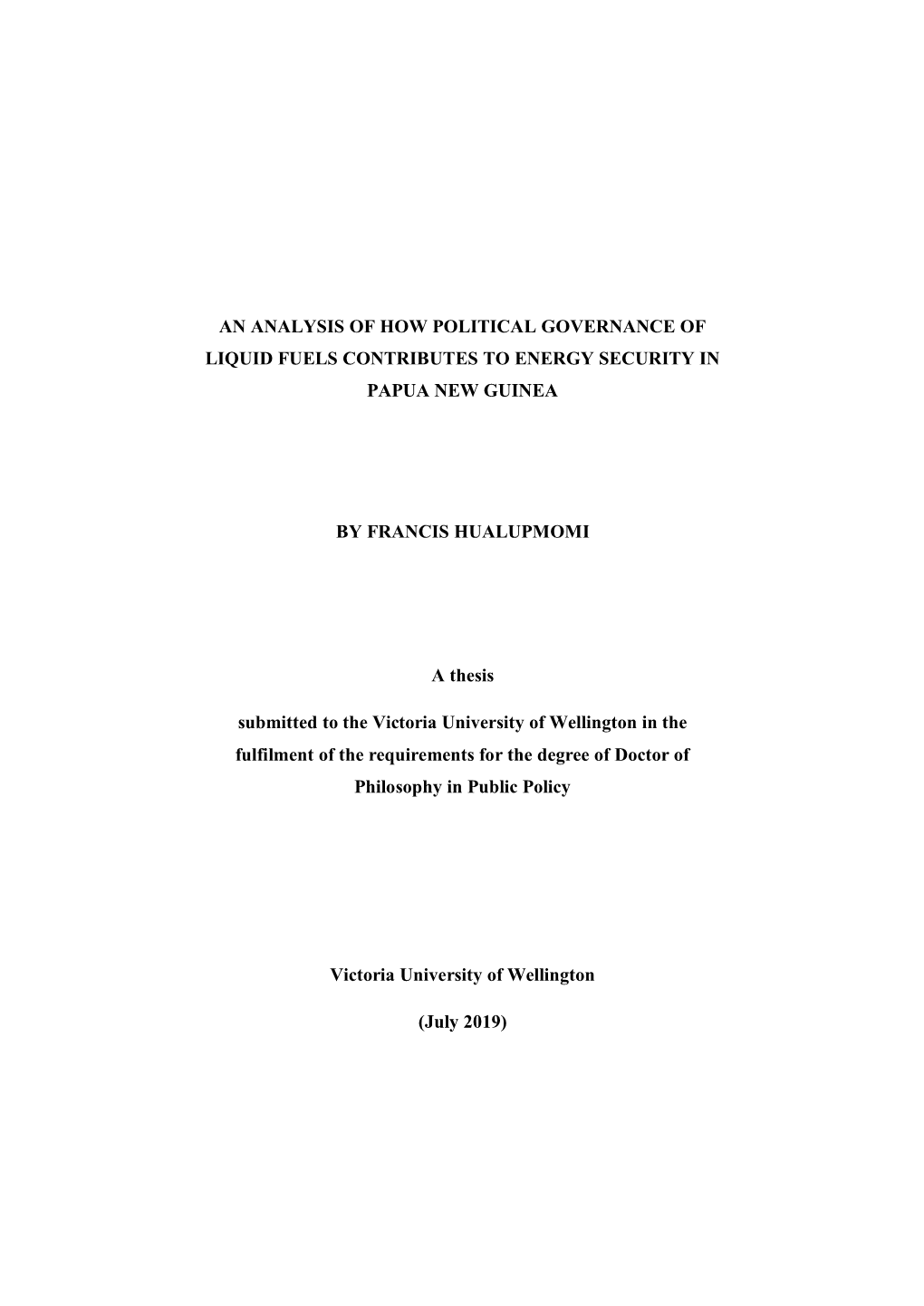 An Analysis of How Political Governance of Liquid Fuels Contributes to Energy Security in Papua New Guinea