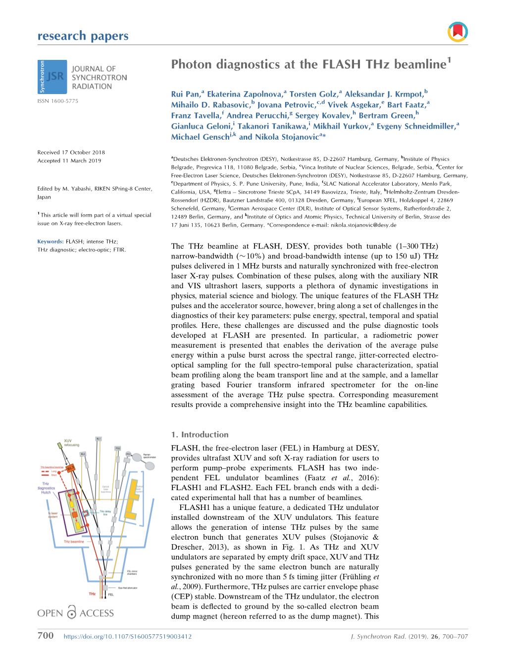 Photon Diagnostics at the FLASH Thz Beamlinethis Article