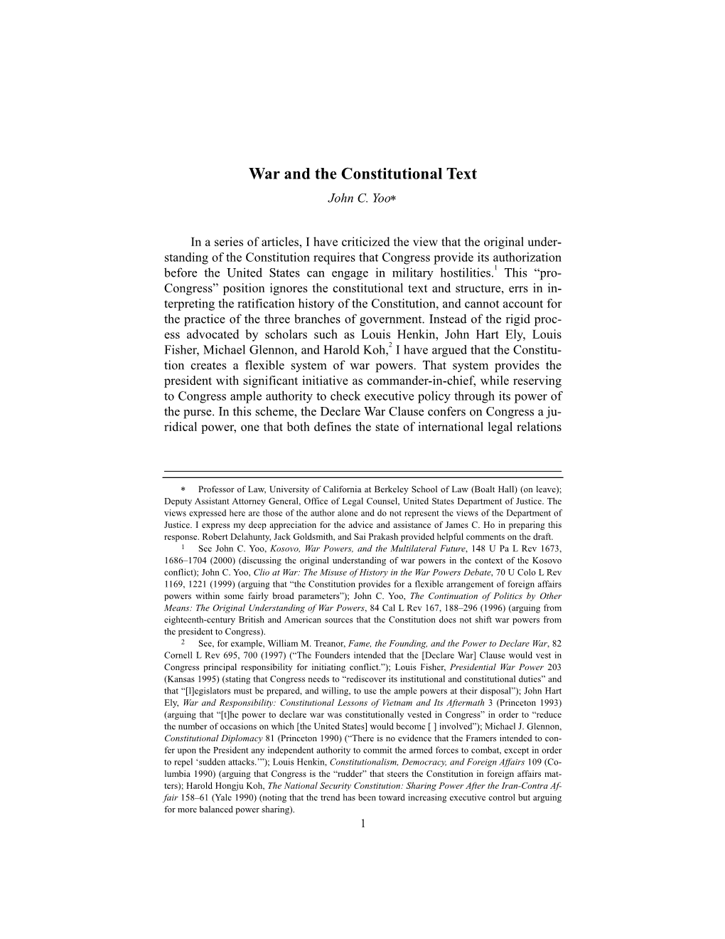 War and the Constitutional Text John C