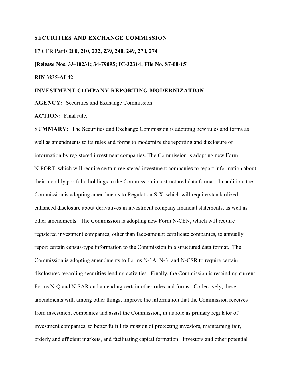 Final Rule: Investment Company Reporting Modernization