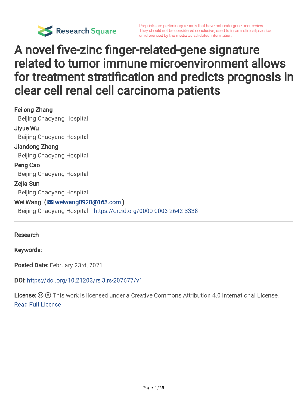 A Novel Ve-Zinc Nger-Related-Gene Signature Related to Tumor Immune