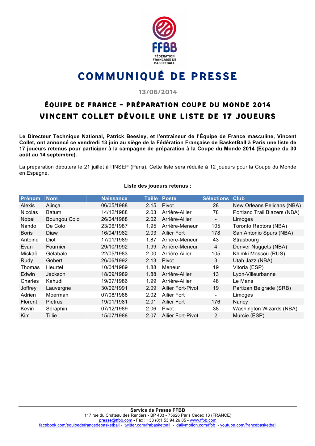 Communiqué De Presse