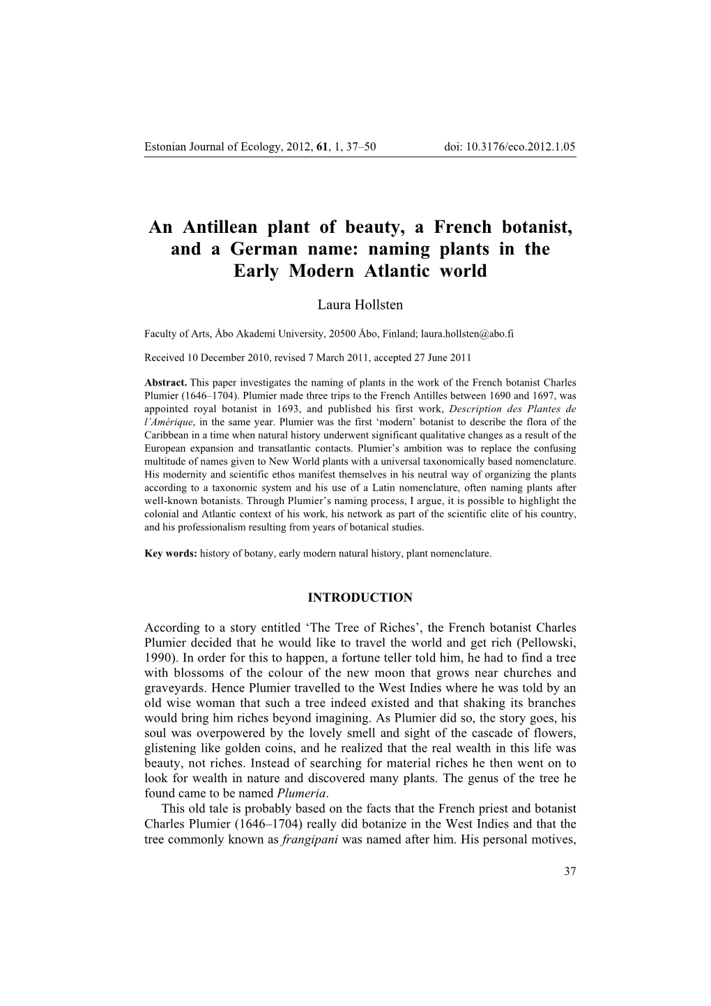 An Antillean Plant of Beauty, a French Botanist, and a German Name: Naming Plants in the Early Modern Atlantic World