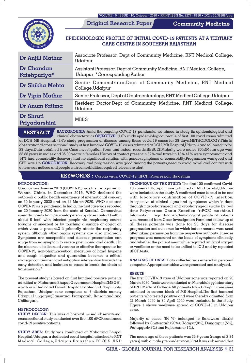 Original Research Paper Dr Anjili Mathur Community Medicine Dr