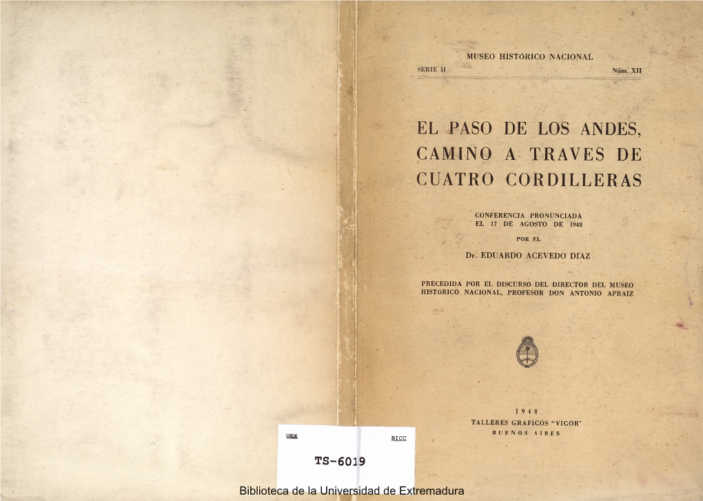 El Paso De Los Andes, Camino a Través De Cuatro Cordilleras. Conferencia