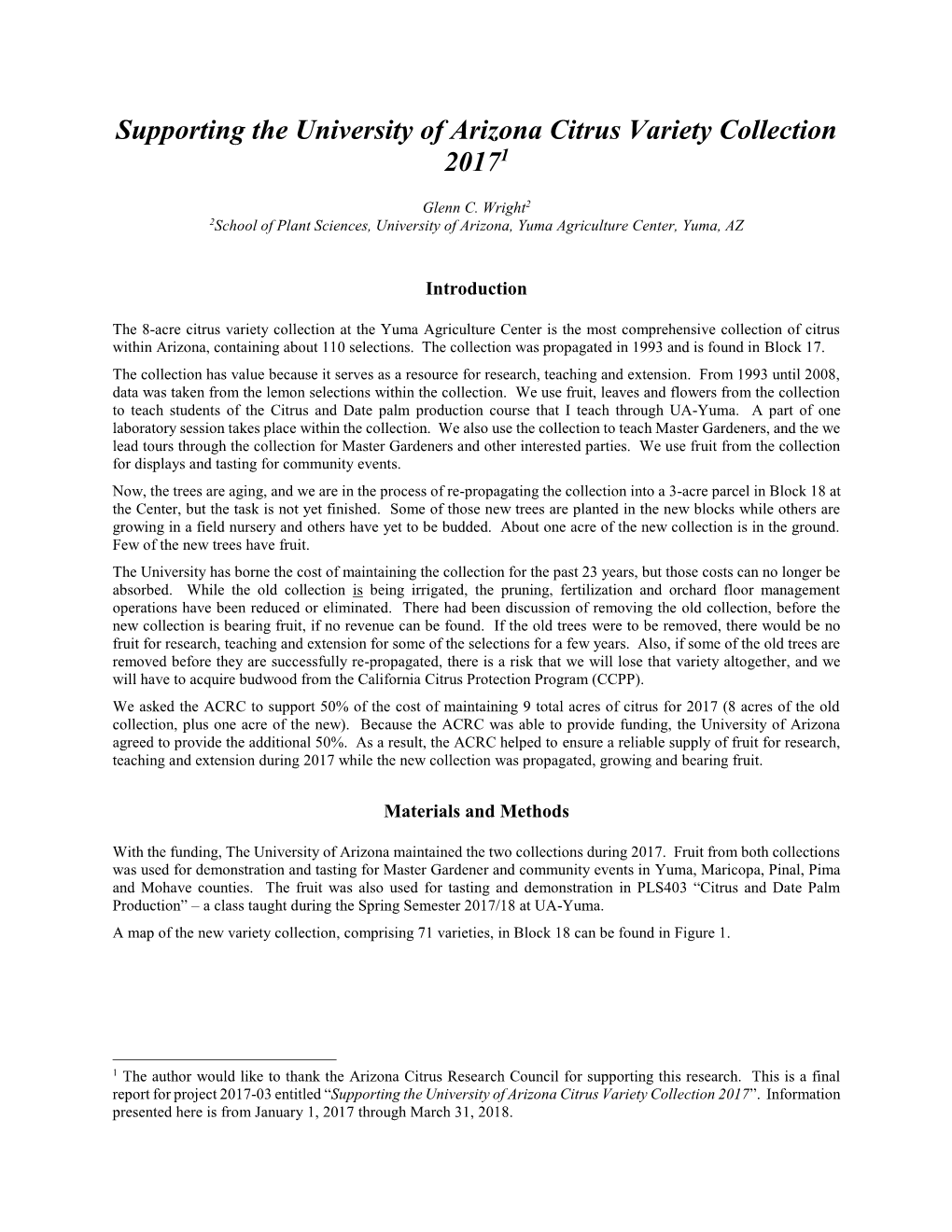 Cultivar and Rootstock Research for the Arizona Citrus Industry