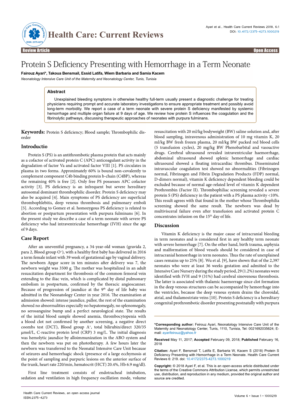 Protein S Deficiency Presenting with Hemorrhage in a Term Neonate