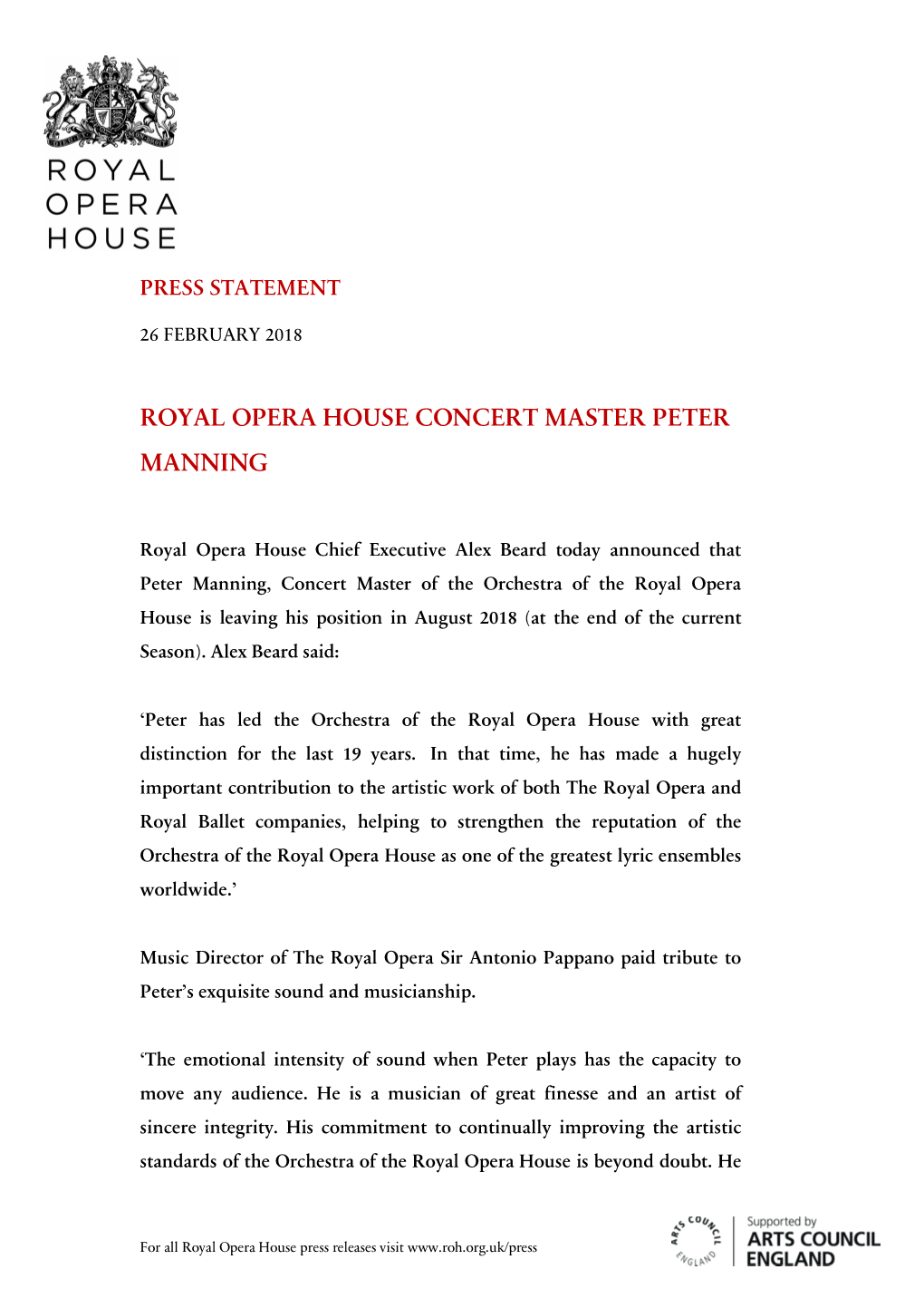 Royal Opera House Concert Master Peter Manning