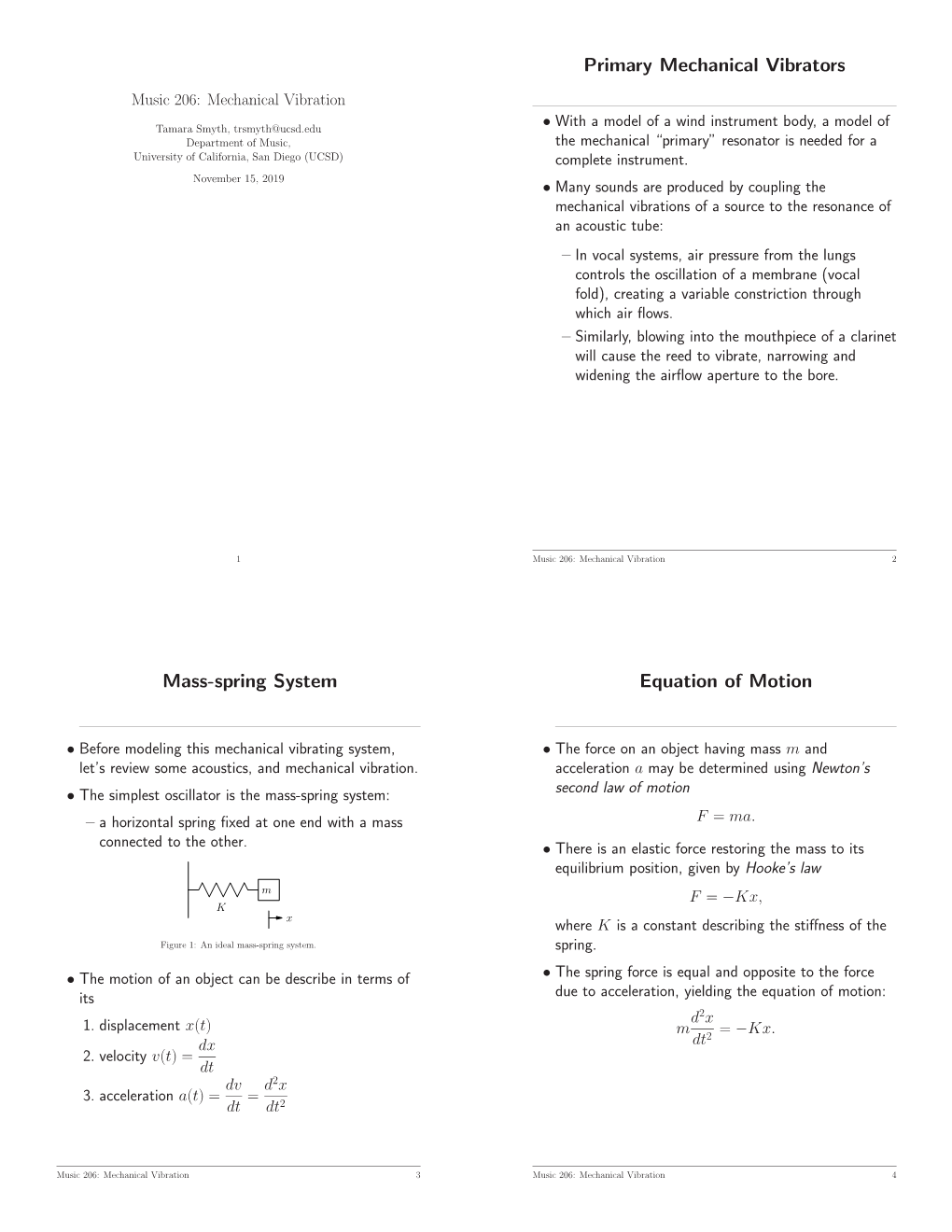 Primary Mechanical Vibrators Mass-Spring System Equation Of