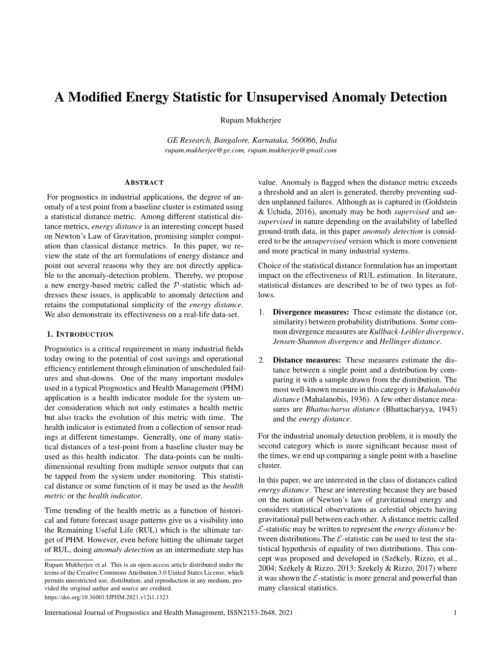 A Modified Energy Statistic for Unsupervised Anomaly Detection