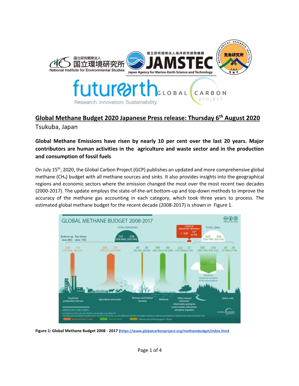 Global Methane Budget 2020 Japanese Press Release: Thursday 6Th August 2020 Tsukuba, Japan