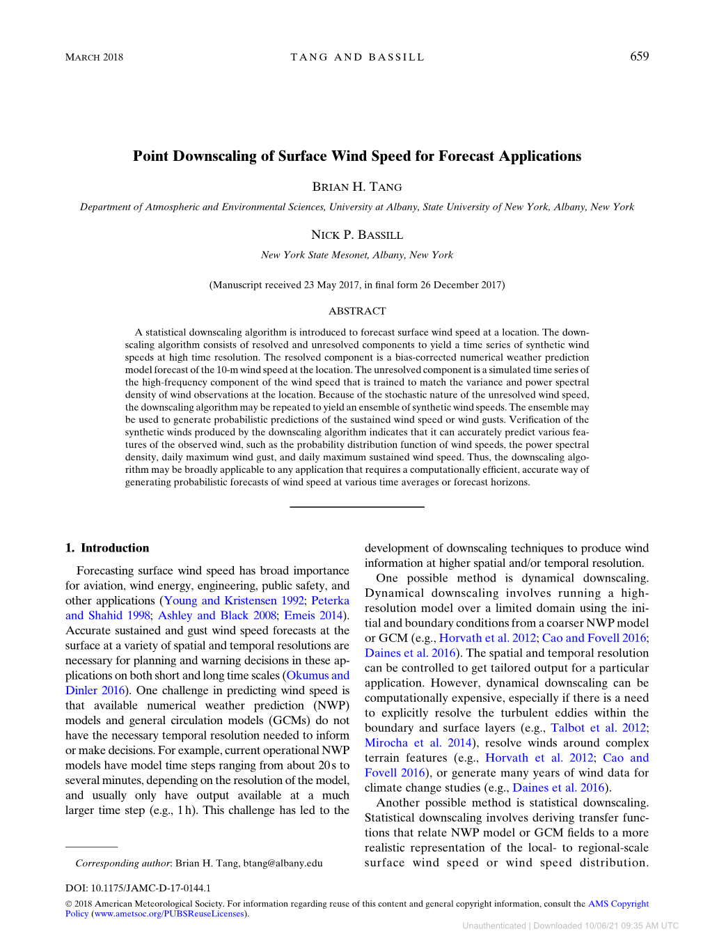 Point Downscaling of Surface Wind Speed for Forecast Applications