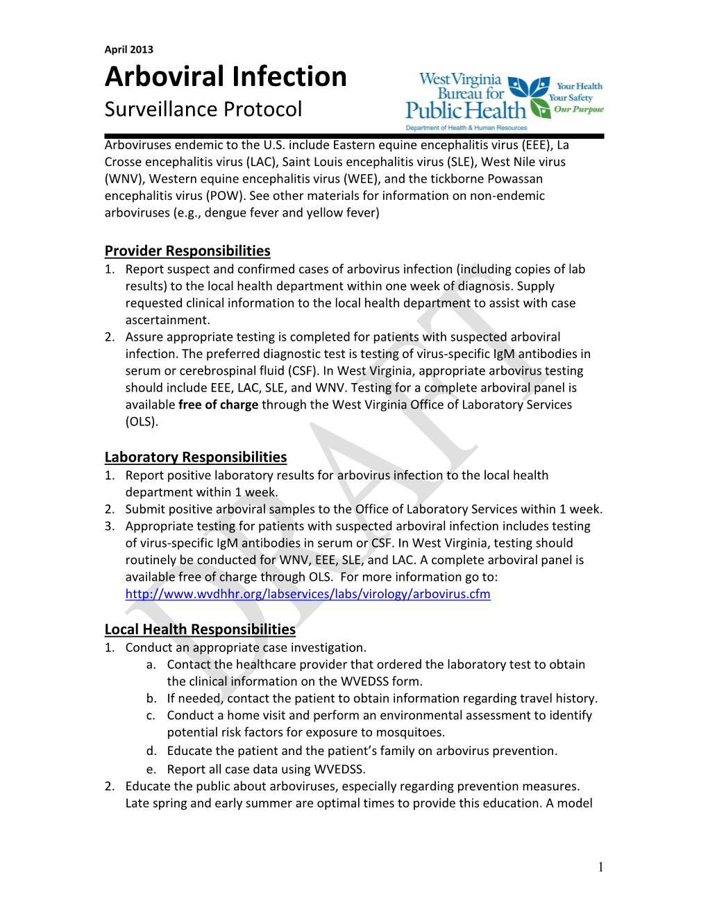 Arboviral Infection Surveillance Protocol