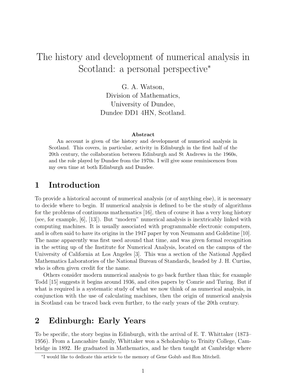 The History and Development of Numerical Analysis in Scotland: a Personal Perspective∗