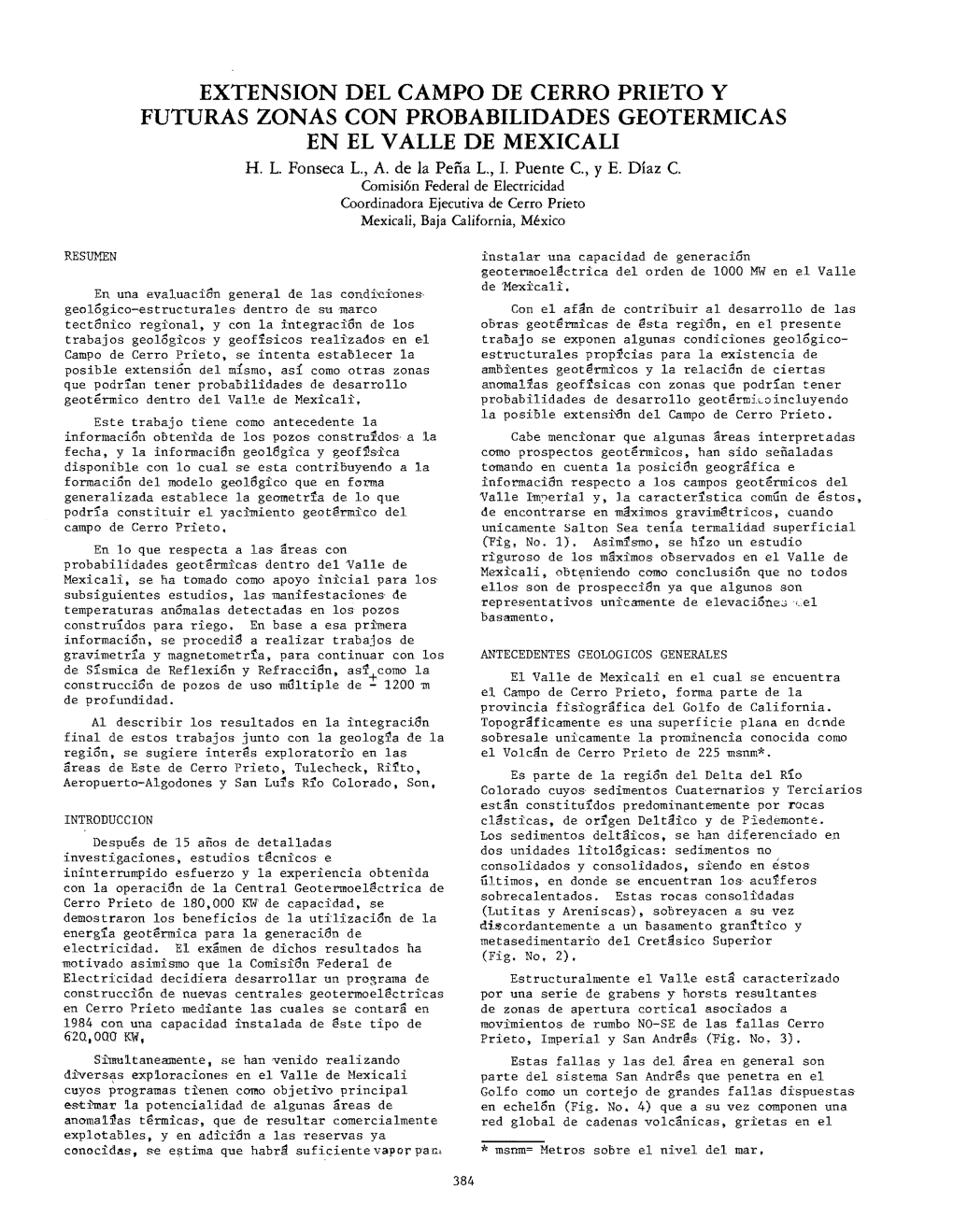 Extension Del Campo De Cerro Prieto Y Futuras Zonas Con Probabilidades Geotermicas En El Valle De Mexicali H