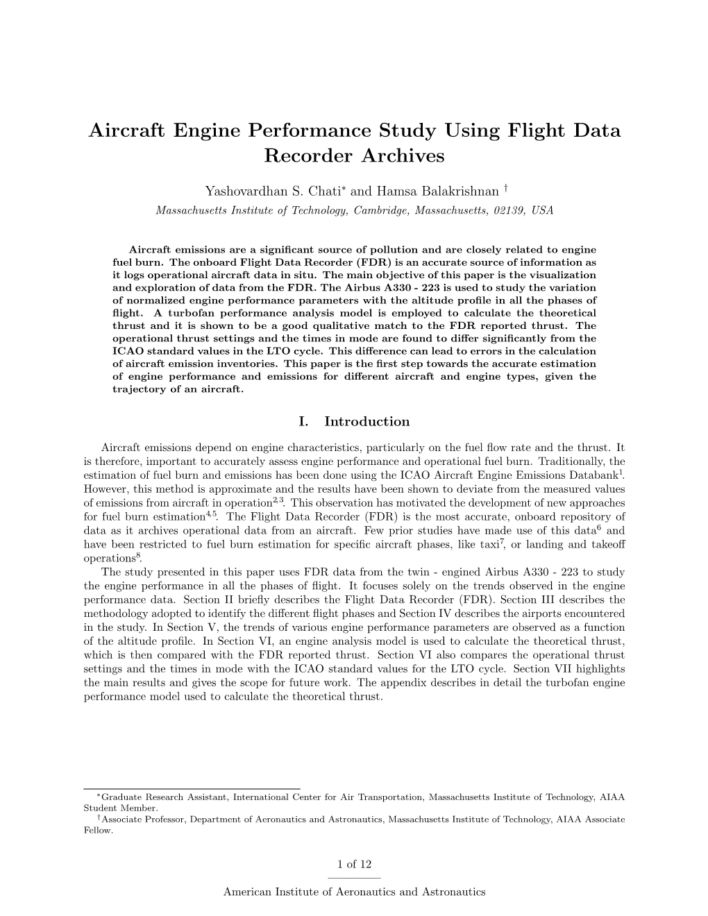 Aircraft Engine Performance Study Using Flight Data Recorder Archives